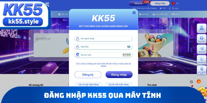Đăng nhập KK55 qua máy tính