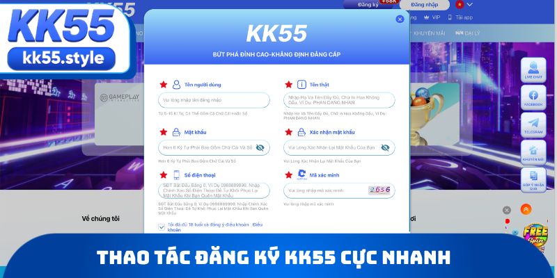 Thao tác Đăng ký KK55 cực nhanh